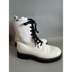 Thursday Boot Company Leather Combat Boots in Ecru White Sz 8 Chunky Lug Sole